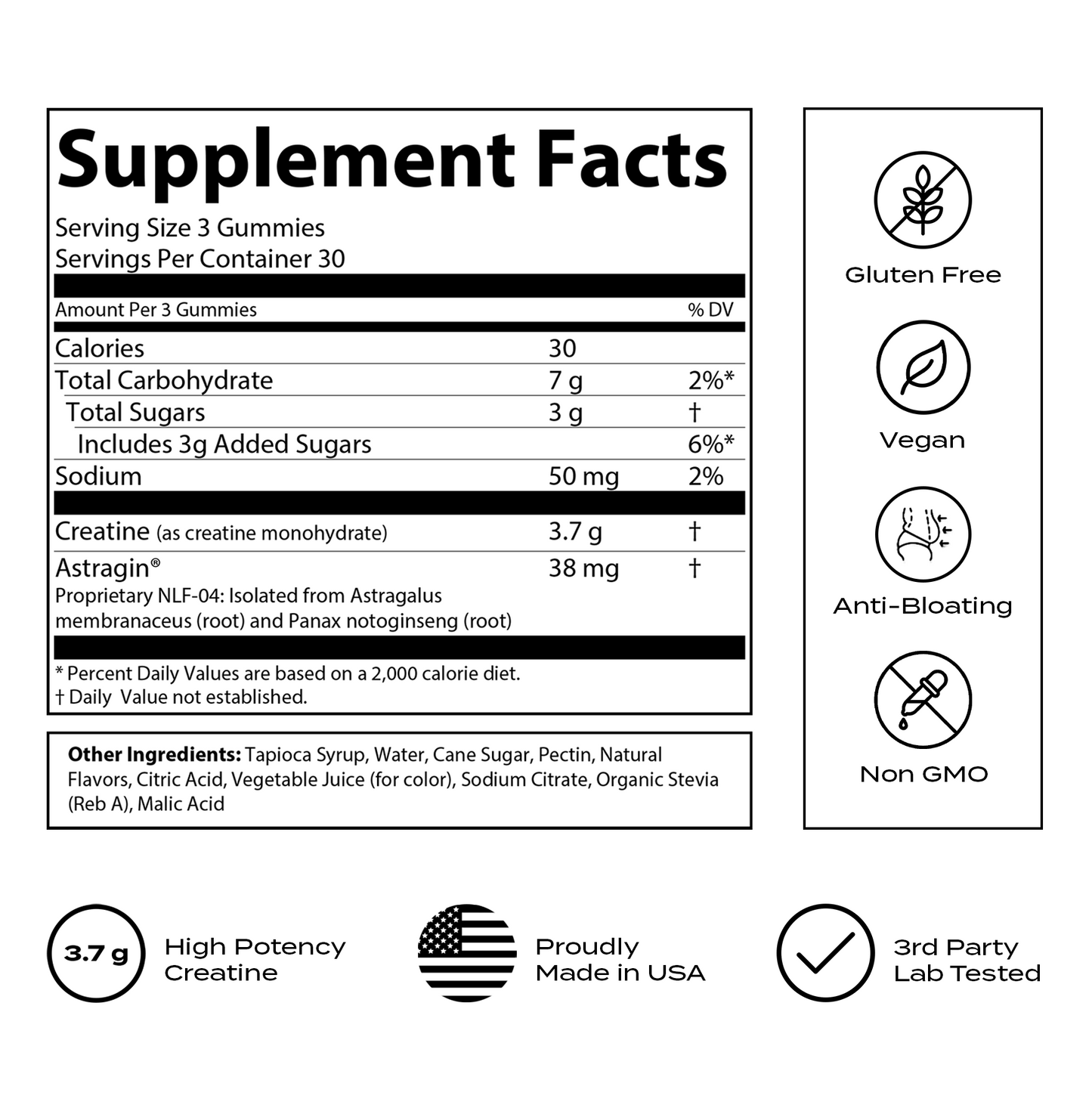 Supplement Facts for FITTR Creatine Monohydrate Gummies